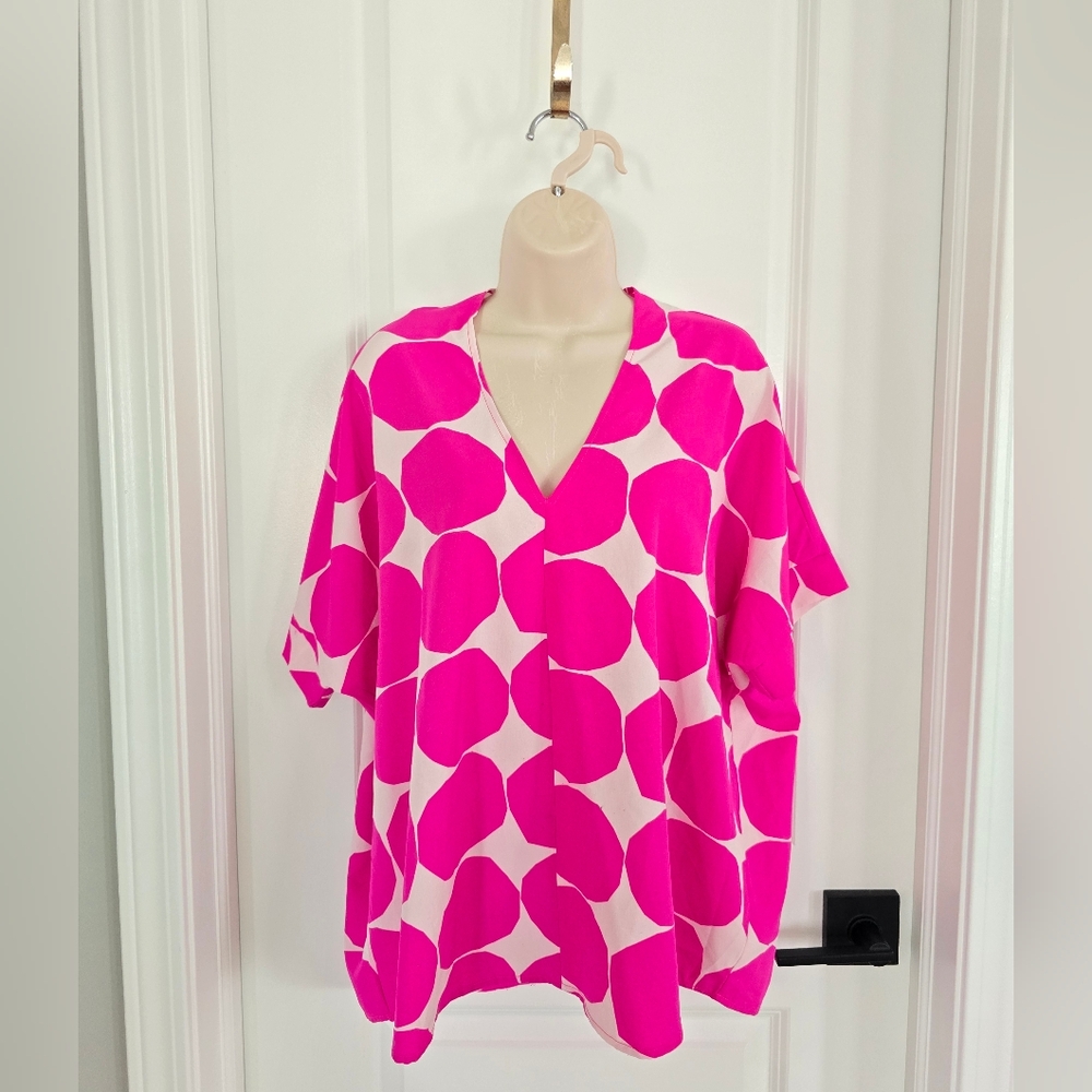 JODIFL Pink and White Patterned Flowy Blouse Sz Small Worn 1x